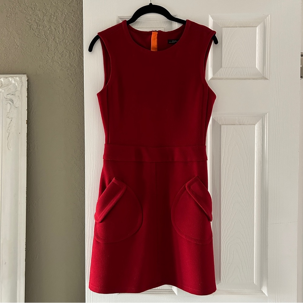 Zara Mod Retro Red Sleeveless Mini Dress with Pockets Women Size XS